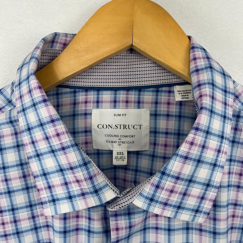 Construct Shirt Mens XXL Multi Slim Plaid Fit 4-Way Stretch Button Up Flip Cuffs